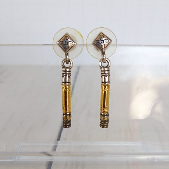 Brighton Esmeralda Bar Drop Earrings Two Tone Pierced Post Retired 2002 Classic - Picture 1 of 12